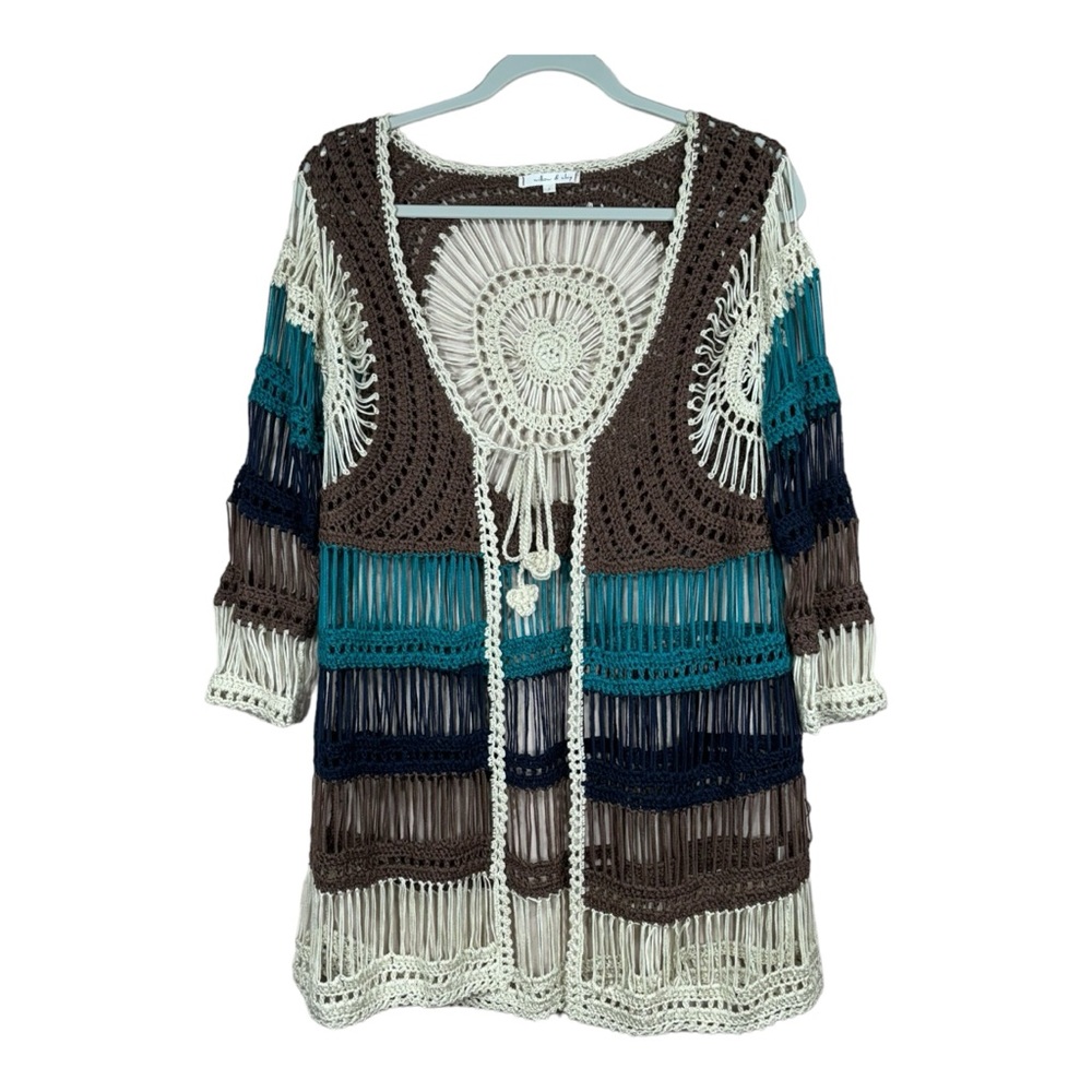 Willow & Clay Crocheted Long Sleeve Open Cardigan With Tie Size S